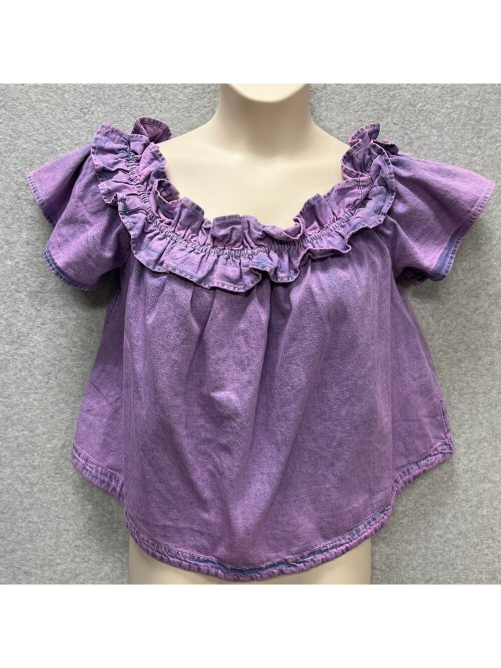 Free People Orchid Overdye Lilac Denim Scoop Neck Top Women's Size Large NWT